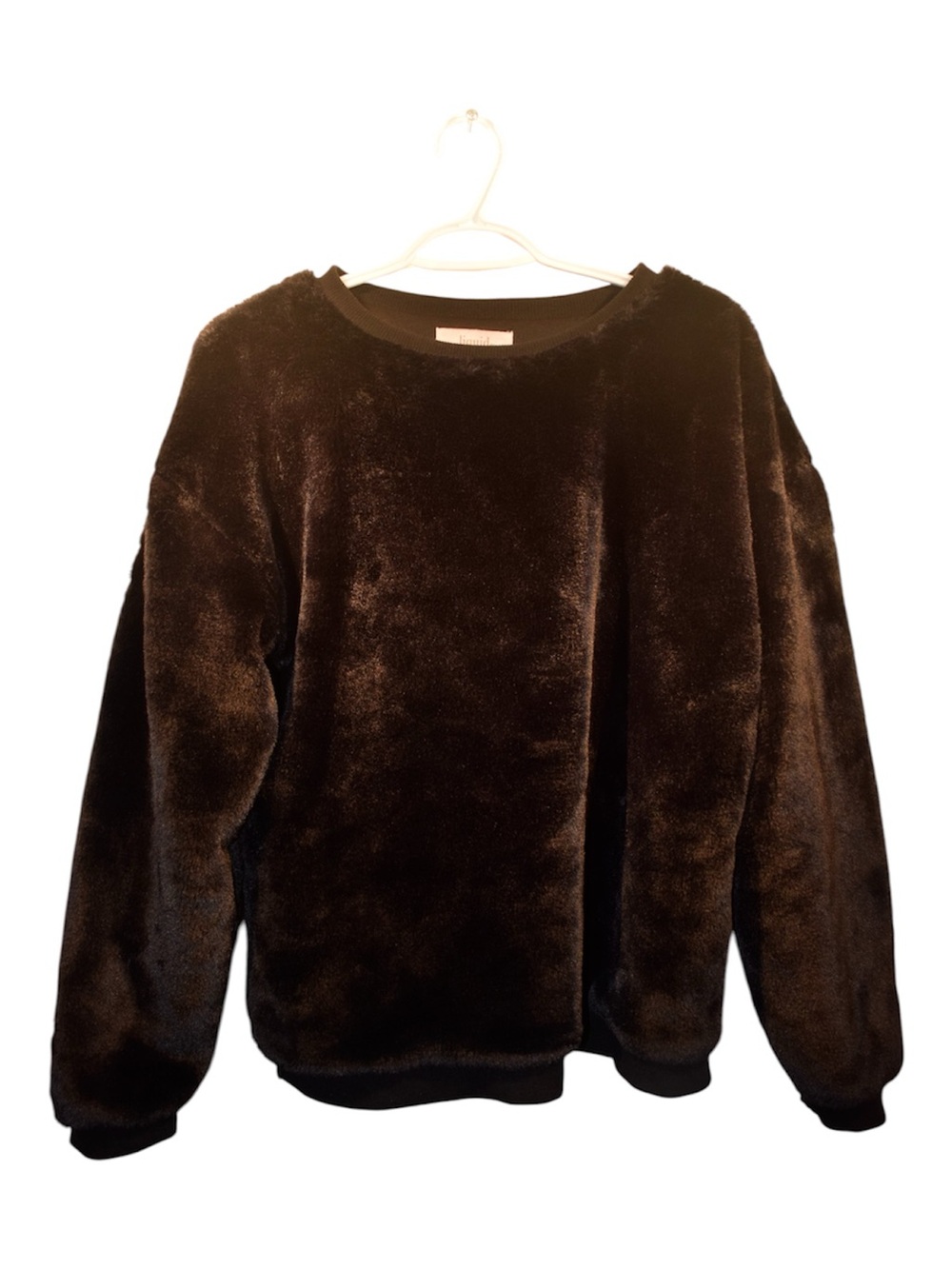 Black Plush Fuzzy Crewneck Pullover